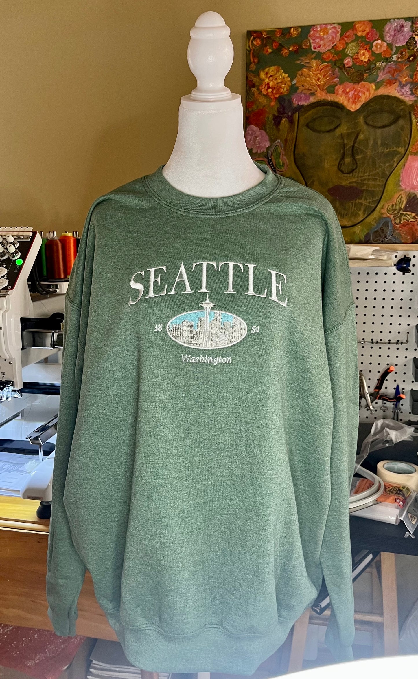 Seattle, Washington Embroidered Crewneck long sleeve