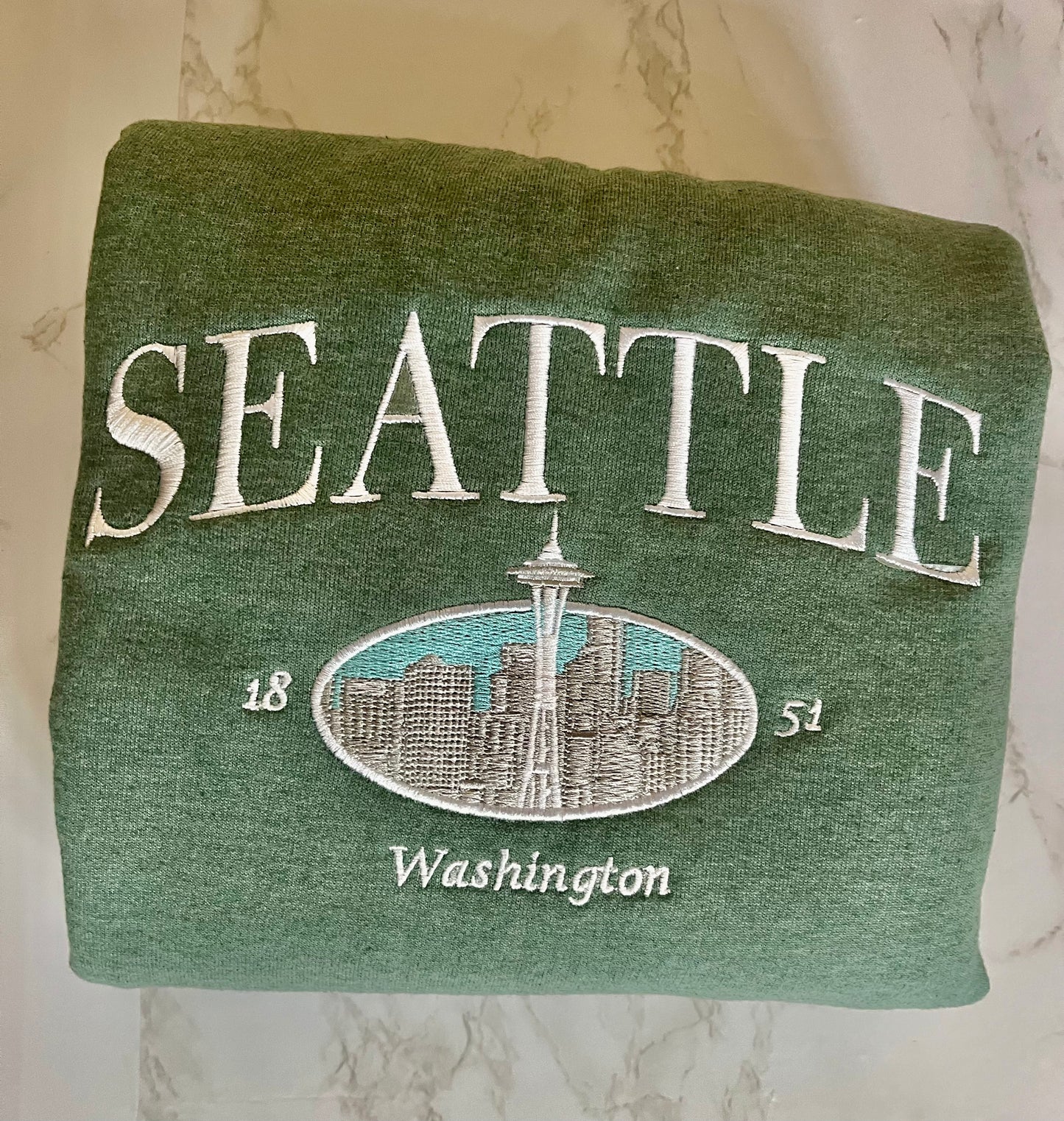 Seattle, Washington Embroidered Crewneck long sleeve