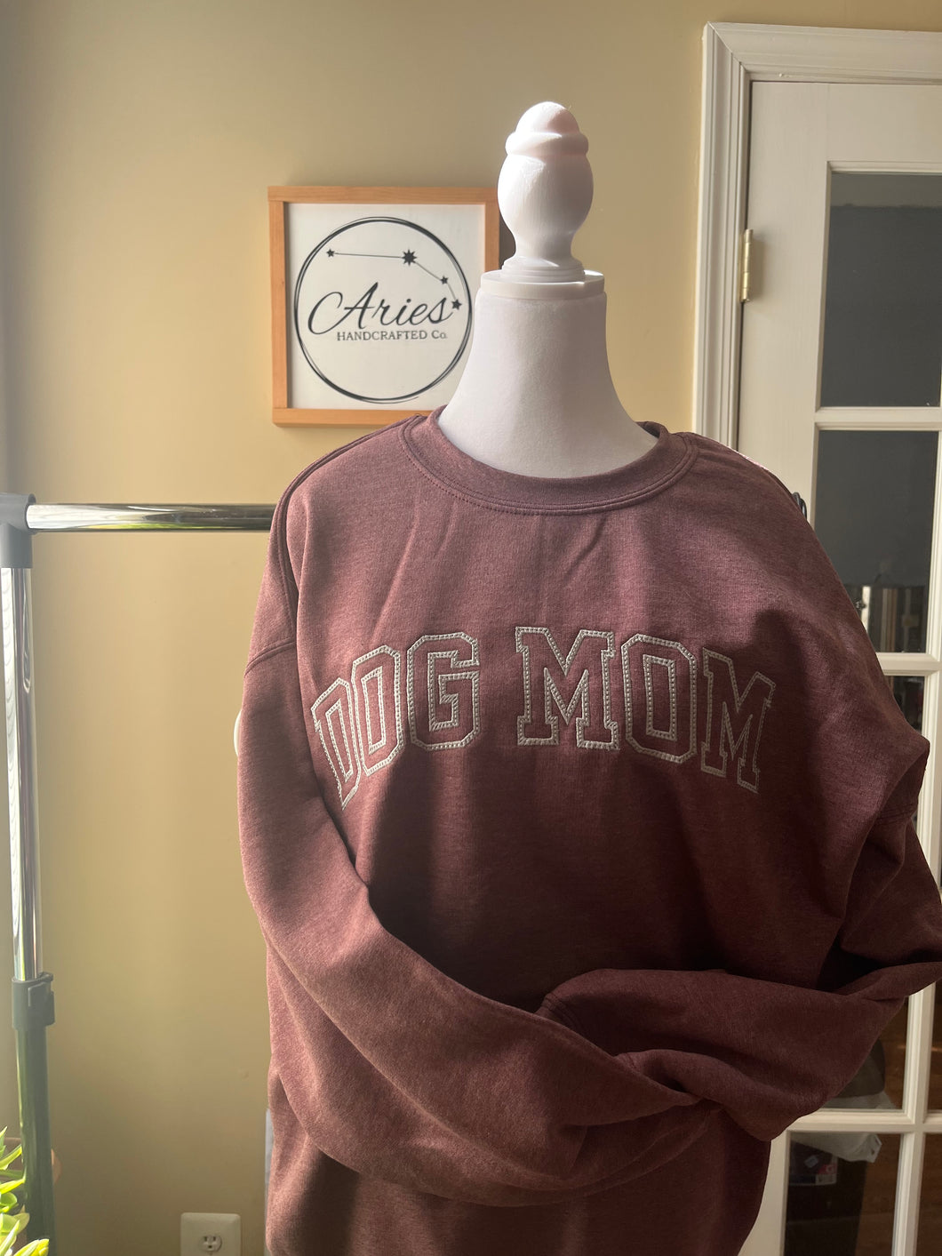 Embroidered DOG MOM crew neck sweatshirt