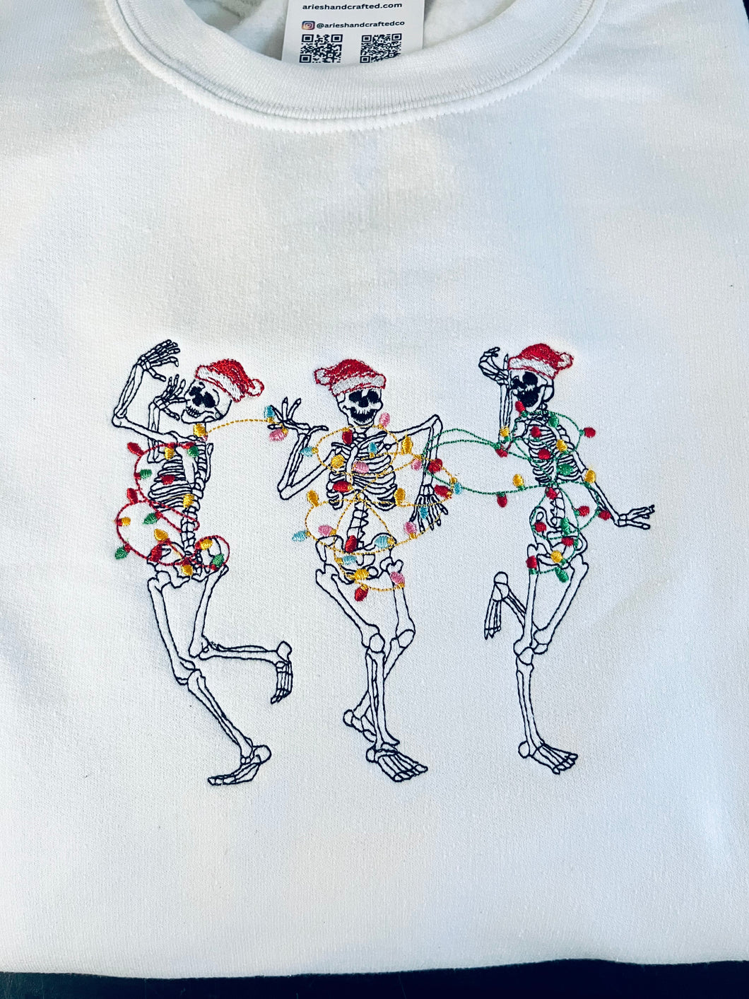 Embroidered Christmas Lights Skeleton Crew neck