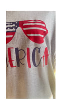 Load image into Gallery viewer, &quot;Merica Independance day Tee- HTV Red, White and Blue sunglasses design
