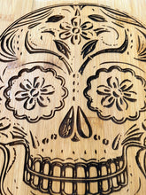 Load image into Gallery viewer, Bamboo cutting Board- laser engraved- sugar skull- dia de muertos- halloween- made to order- custom made- personalized
