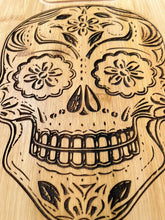 Load image into Gallery viewer, Bamboo cutting Board- laser engraved- sugar skull- dia de muertos- halloween- made to order- custom made- personalized
