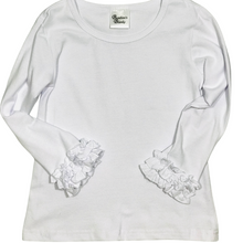 Load image into Gallery viewer, girls&#39; boutique long sleeve ruffle shirt, superior quality, soft feel, perfect embroidery blank.
