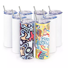 Load image into Gallery viewer, Selling pack of 12 20oz Sublimation Tumblers blanks dishwasher safe microwave safe sublimation straight side stainles steel straws
